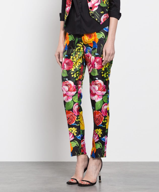Dolce&Gabbana Шовкові штани з принтом Букет FTAM2TIS1K0 зображення 3