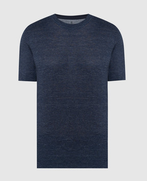 Brunello Cucinelli Синяя меланжевая футболка с леном M2L00310