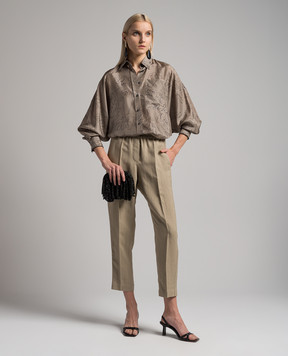 Brunello Cucinelli Бежевые брюки с льном MH126P7197