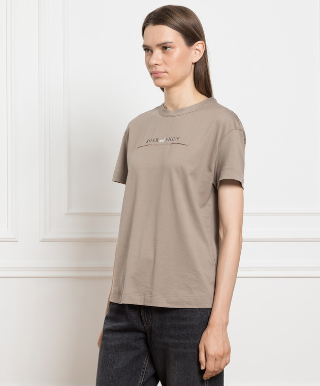 Brunello Cucinelli Коричневая футболка с принтом и цепочкой мониль M0A45BF610 изображение 3