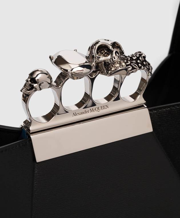 Alexander McQueen Черная кожаная сумка-хобо Jeweled с металлическим кастетом 731135DYTAB изображение 5