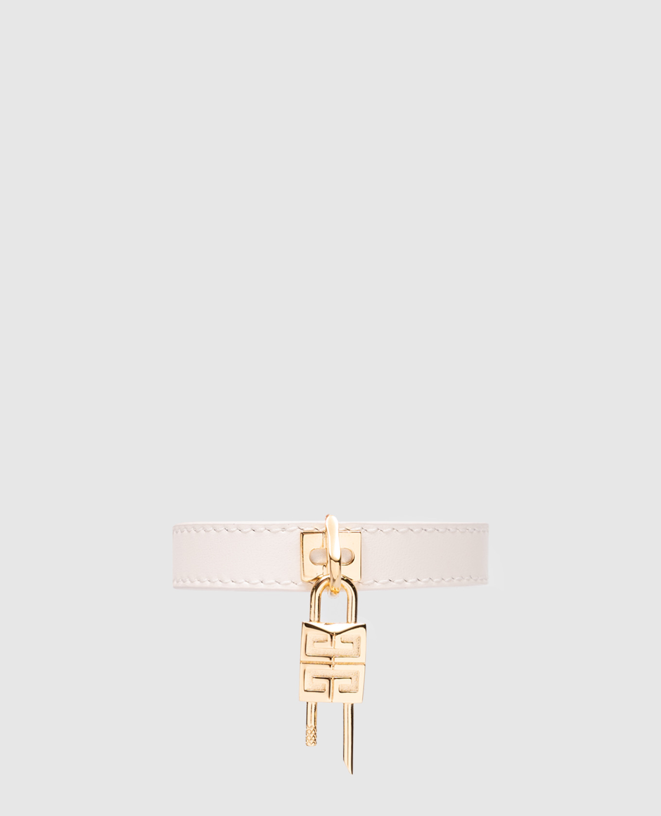 Белый кожаный браслет Mini Lock с подвеской