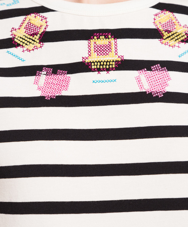 Max & Co TAMAEAT white striped t-shirt with Tamagotchi embroidery TAMAEAT изображение 5