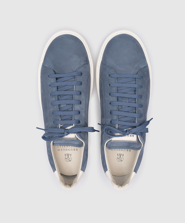 Brunello Cucinelli Blue suede sneakers with logo MZUDBTJ264 изображение 4