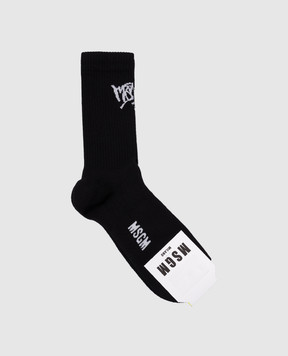 MSGM Чорні шкарпетки з контрастним принтом логотипа 3640MS02247286