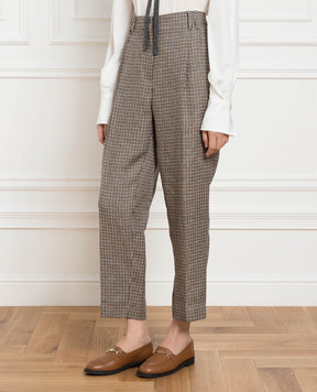 Brunello Cucinelli Штани з льону у візерунок гусяча лапка з люрексом MD547P8292