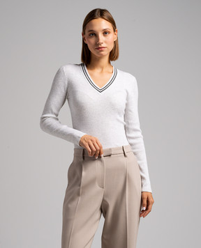 Brunello Cucinelli Белый пуловер в рубчик с люрексом M9A844502