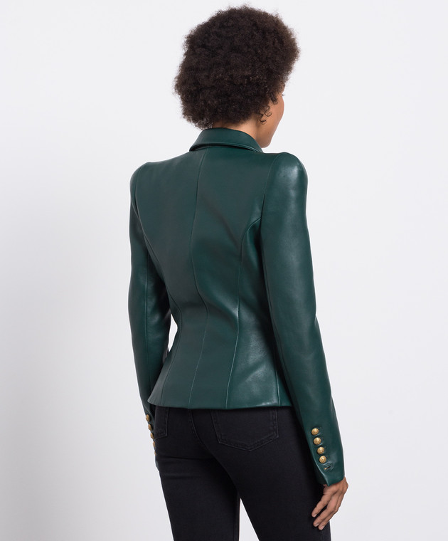 Balmain Green leather double-breasted jacket at