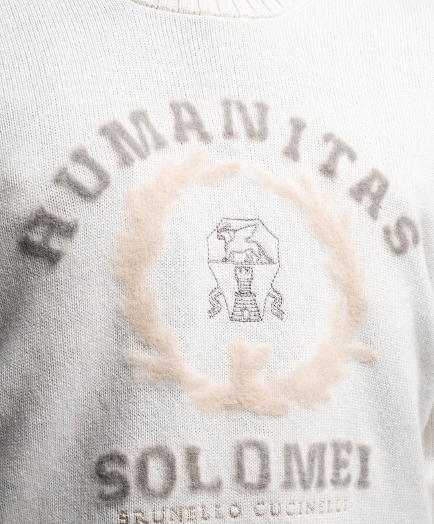 Brunello Cucinelli Білий джемпер з кашеміру з вишивкою емблеми логотипа M22707300 зображення 5