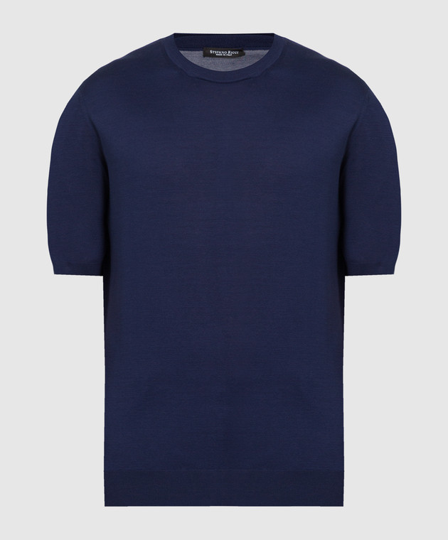 Stefano Ricci Темно-синя футболка з шовку з патчем зі шкіри крокодила K616006G12F22102