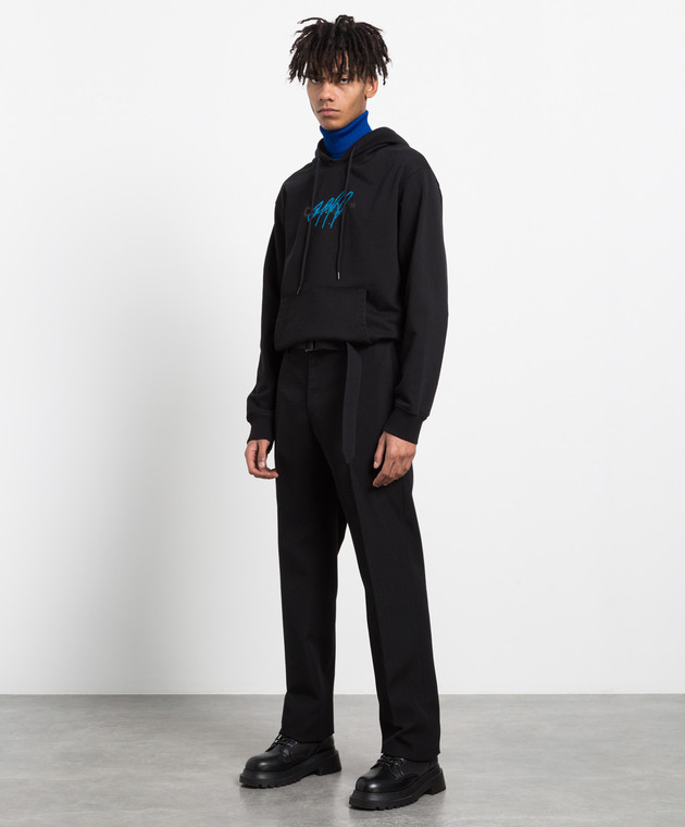 Off-White Черное худи с принтом и вышивкой логотипа OMBB097F22FLE014 изображение 2