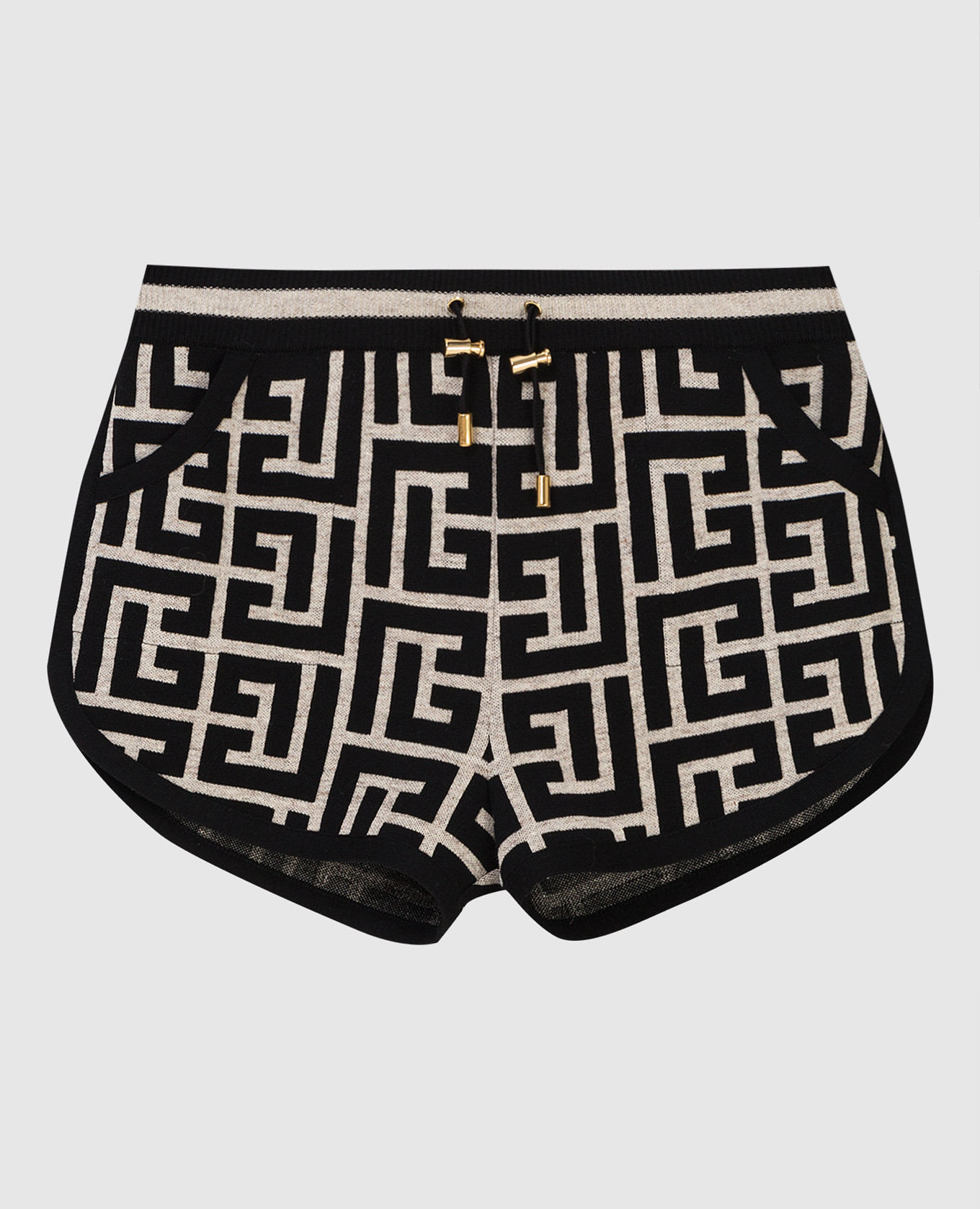 

Шорты из шерсти и льна в узор монограммы, Черный, Шорты