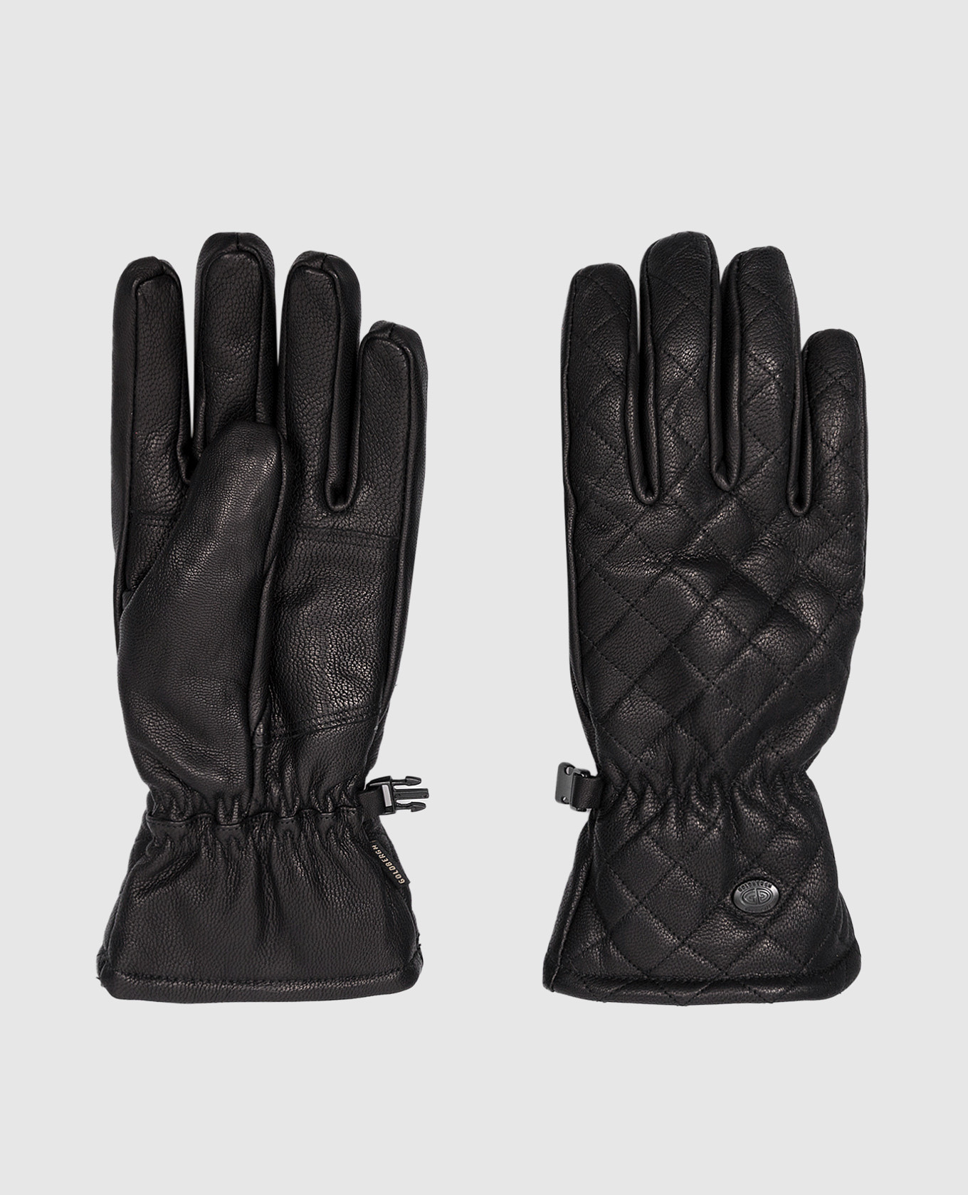 Nishi black leather gloves with metal logo