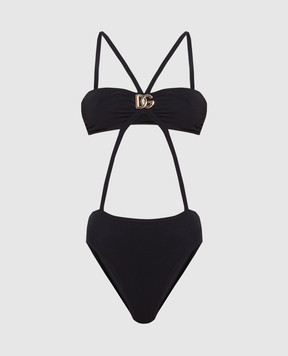 Dolce&Gabbana Black swimsuit with metallic DG logo O9A90JFUGA2