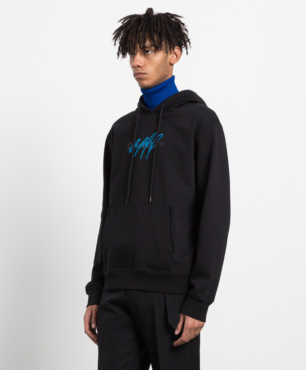 Off-White Черное худи с принтом и вышивкой логотипа OMBB097F22FLE014 изображение 3