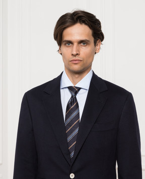 Brunello Cucinelli Темно-синя краватка з шовку в смужку MM8960018