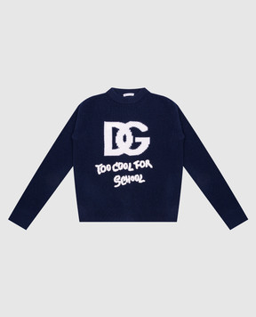 Dolce&Gabbana Синій светр з вовни з візерунком логотипа L5KWJ6JCVE4