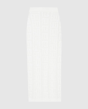 Balmain Ажурная юбка миди молочного цвета в узор монограммы XF1LD041KB16