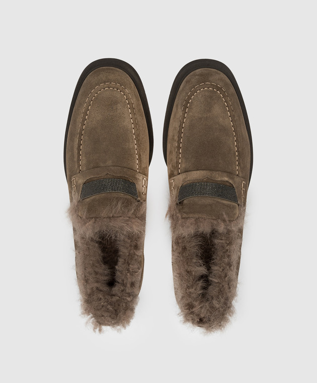 Brunello Cucinelli Коричневые замшевые лоферы на меху MZSFG2569 изображение 4