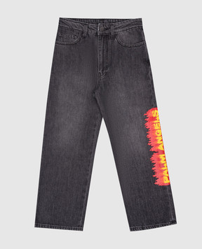Palm Angels Дитячі сірі джинси з принтом логотипа PBYA002F23DEN001812