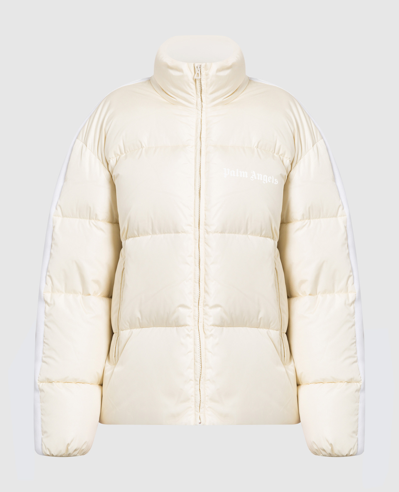 Light beige quilted down jacket with contrast trim