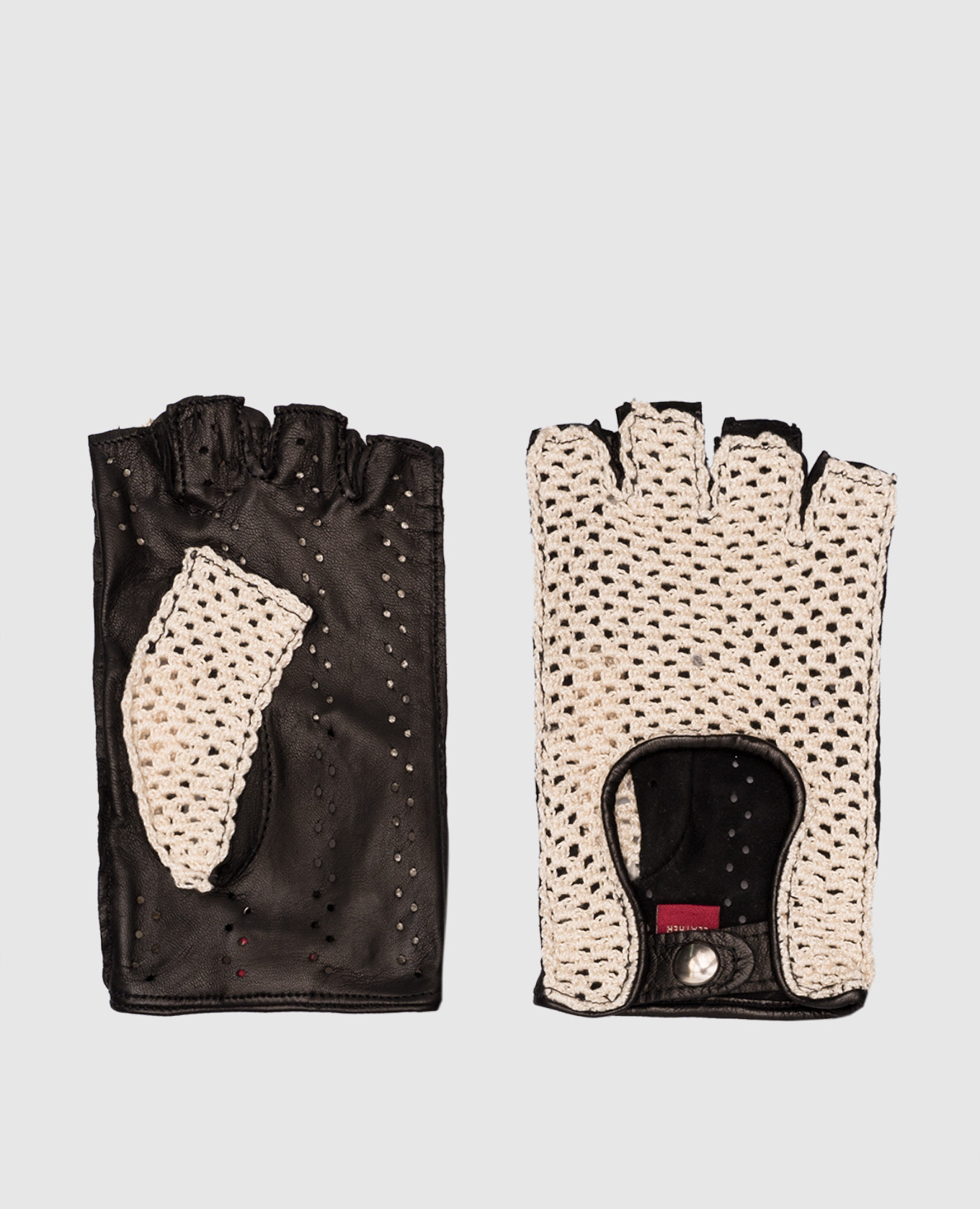 Черные комбинированные перчатки-митенки