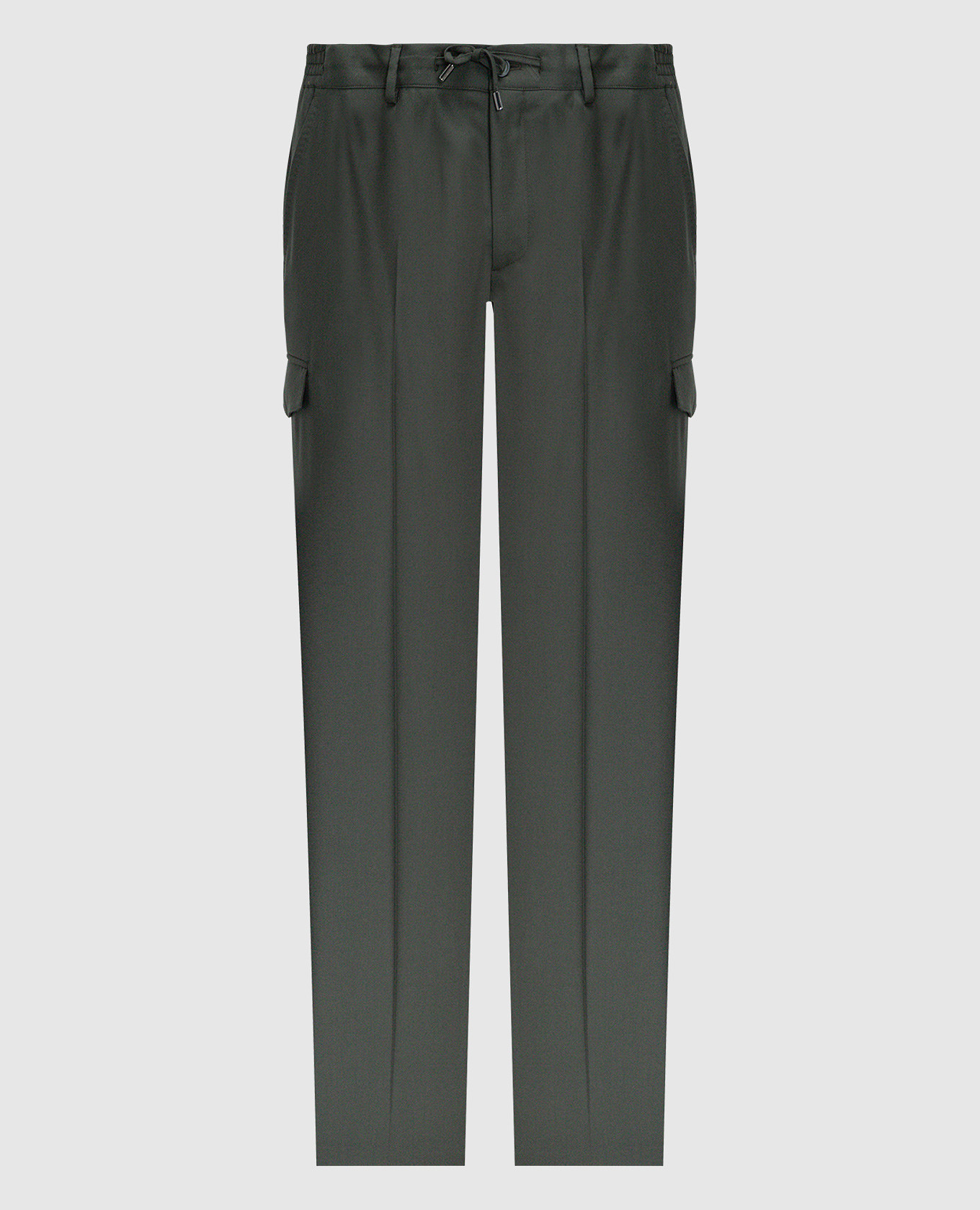 Green wool cargo pants with logo embroidery