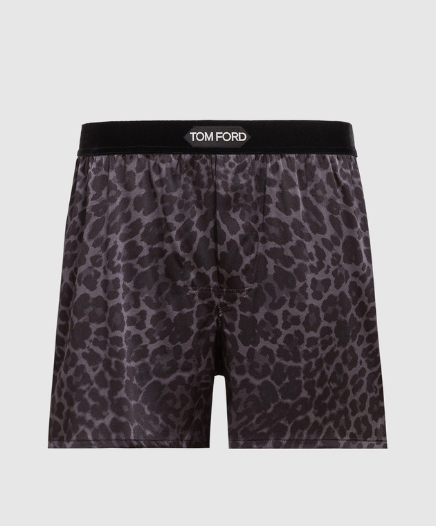 Tom Ford Gray leopard print silk boxer briefs T4LE41310
