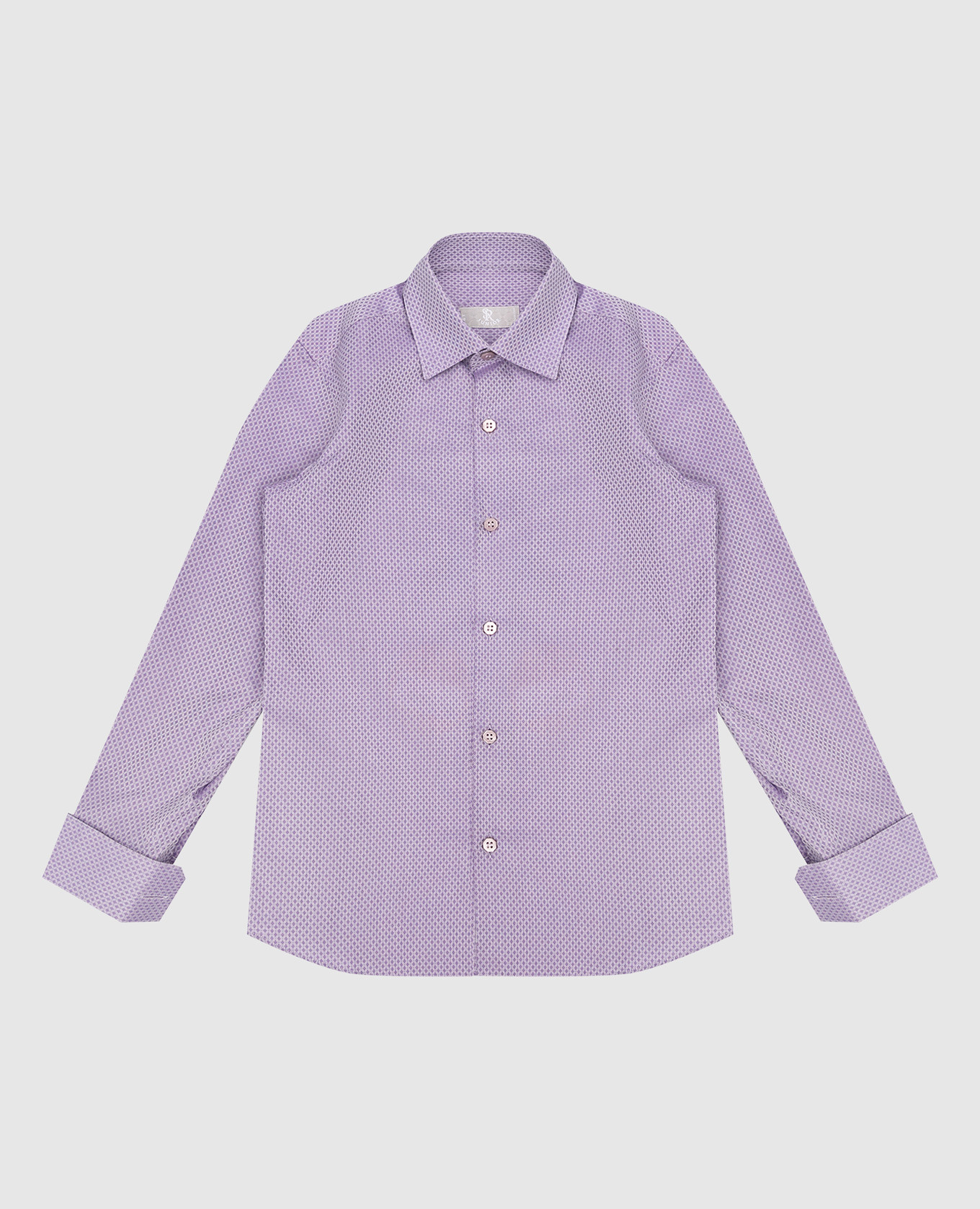 Детская фиолетовая рубашка в геометрический узор.