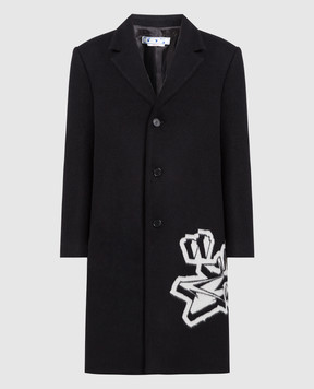 Off-White Чорне пальто з вовни з візерунком OMER071F22FAB001