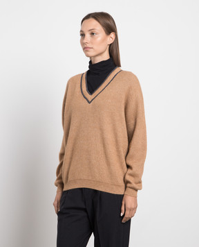 Brunello Cucinelli Коричневый пуловер с цепочкой мониль MER188512P