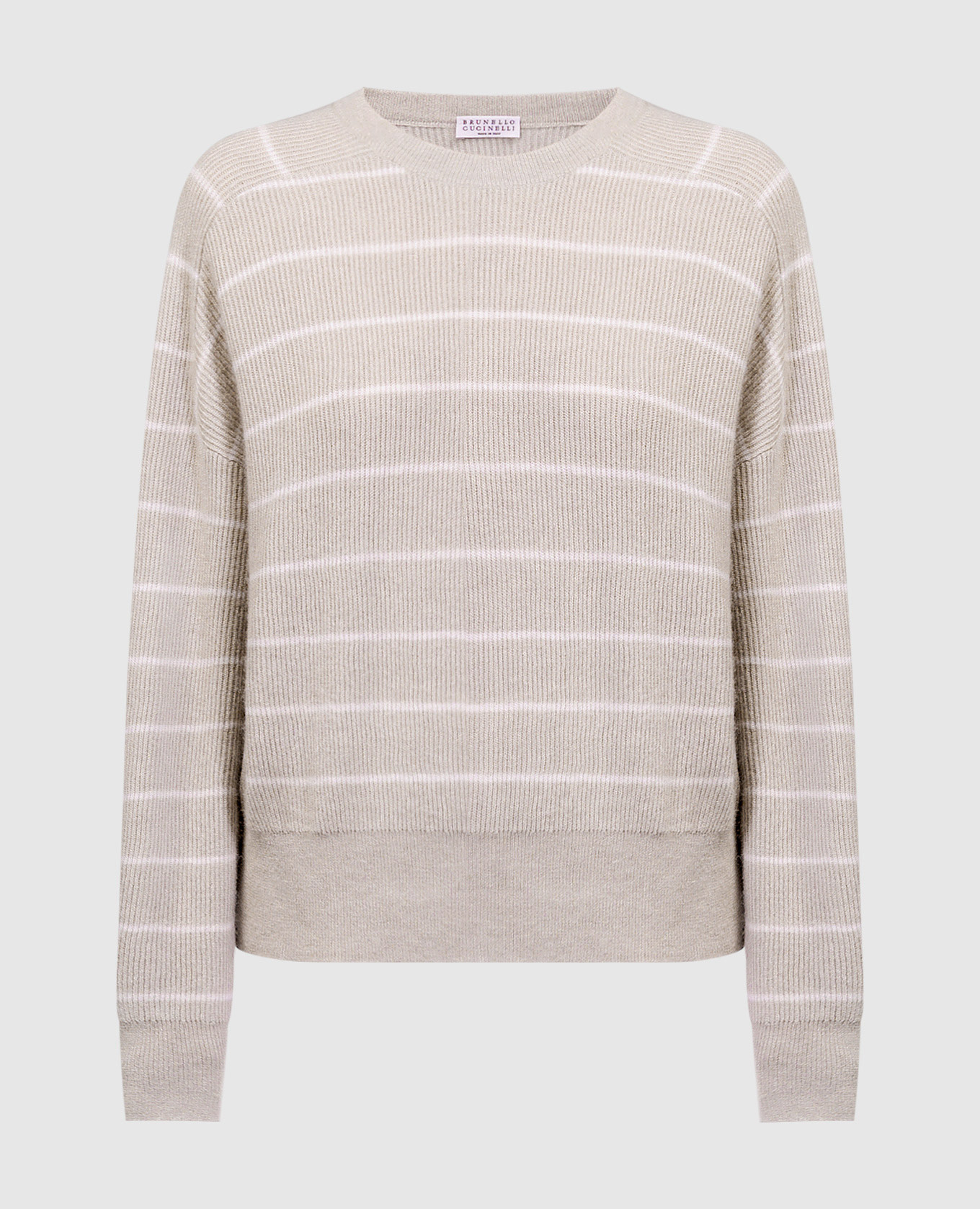 Gray striped sweater with monil chain