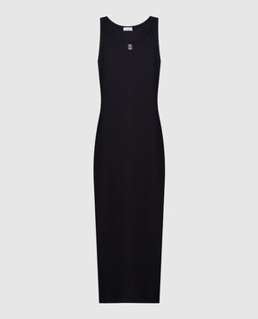 Brunello Cucinelli Чорна сукня міді з вишивкою емблеми логотипа ML171A5211