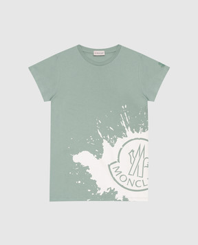 Moncler ENFANT Детская зеленая футболка с принтом логотипа 8C00007899WA46