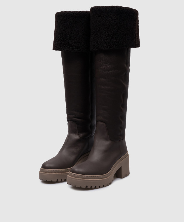 Giuseppe Zanotti Iwona brown leather boots with fur I380009 image 2