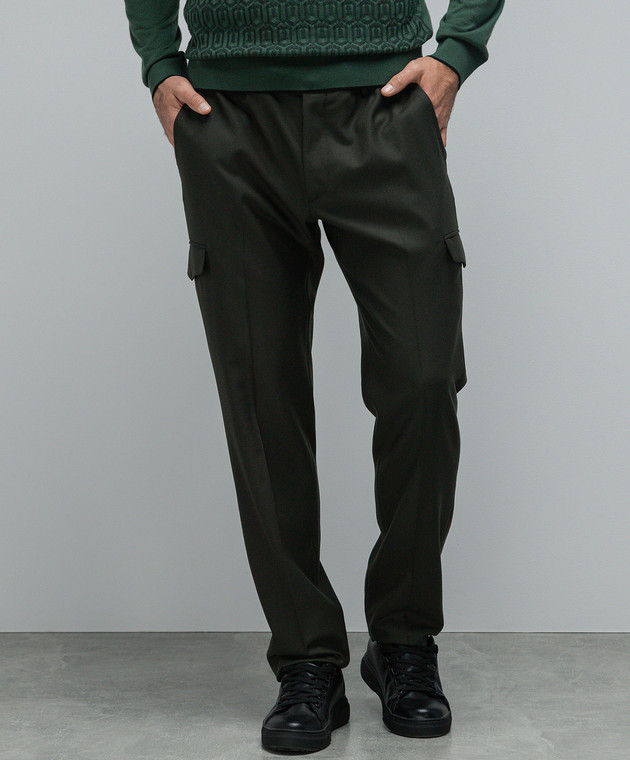 Stefano Ricci Green wool cargo pants with logo embroidery M1T3300180W610 image 3