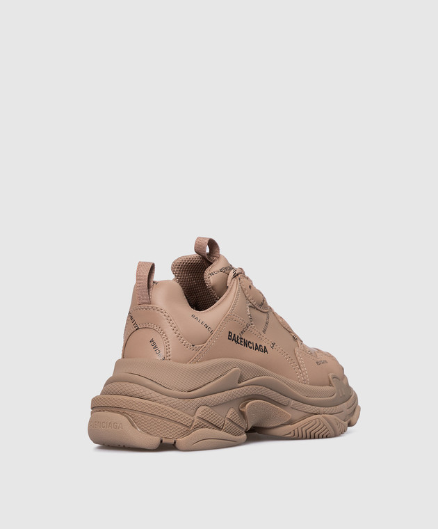 Balenciaga - Dark Beige Triple S Sneakers With All Over Logo ...