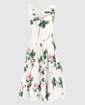 Dolce&Gabbana Біла сукня в принт Троянди F6VA8THS5GG