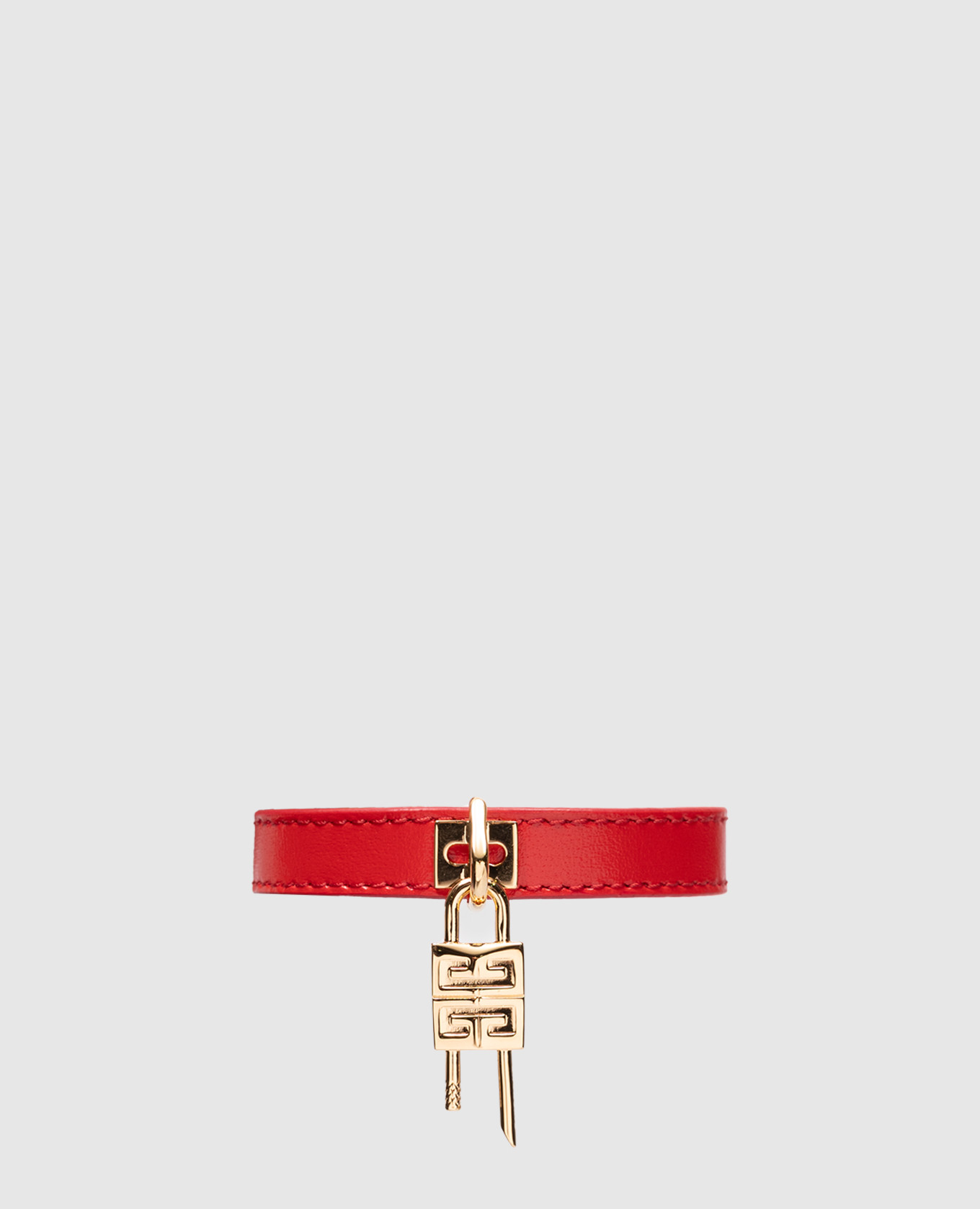Красный кожаный браслет Mini Lock с подвеской-