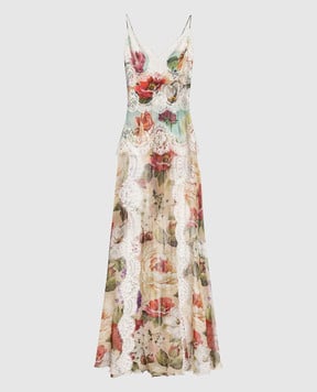 Dolce&Gabbana Платье макси в цветочный принт с кружевом. F6H5ATGDS39