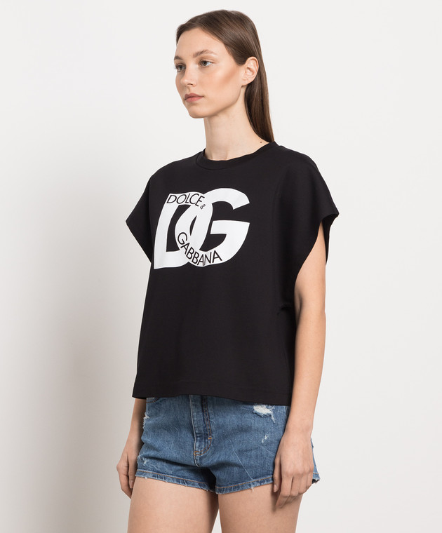 Dolce&Gabbana Черная футболка с контрастным принтом логотипа DG F8Q56ZG7G3E изображение 3