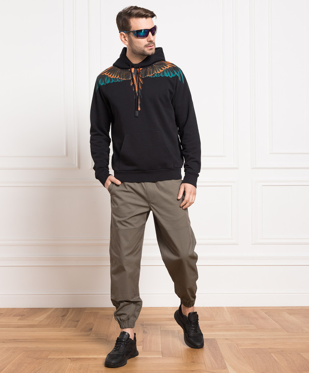 Marcelo Burlon Черное худи с принтом LINES WINGS CMBB007F22FLE001 изображение 2