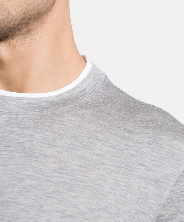 Brunello Cucinelli Серая меланжевая футболка с эффектом наложения слоев MTB467427 изображение 5