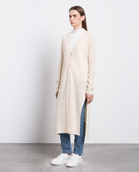 Twinset Бежевий кардиган в рубчик з вовни та кашеміру 232TP3200