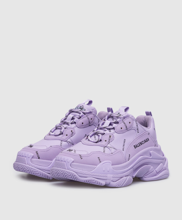 Balenciaga Сиреневые кроссовки Triple S в принт логотипа 524039W2FA1 изображение 2