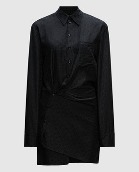 Off-White Черное платье асимметричного кроя в логотип OWDG005F23FAB001