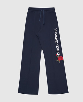 Dolce&Gabbana Детские синие спортивные брюки с логотипом с аппликацией L5JPB2G7J7V6