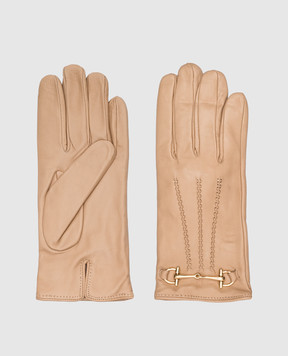 Caridei Бежевые кожаные перчатки с цепочкой 15819