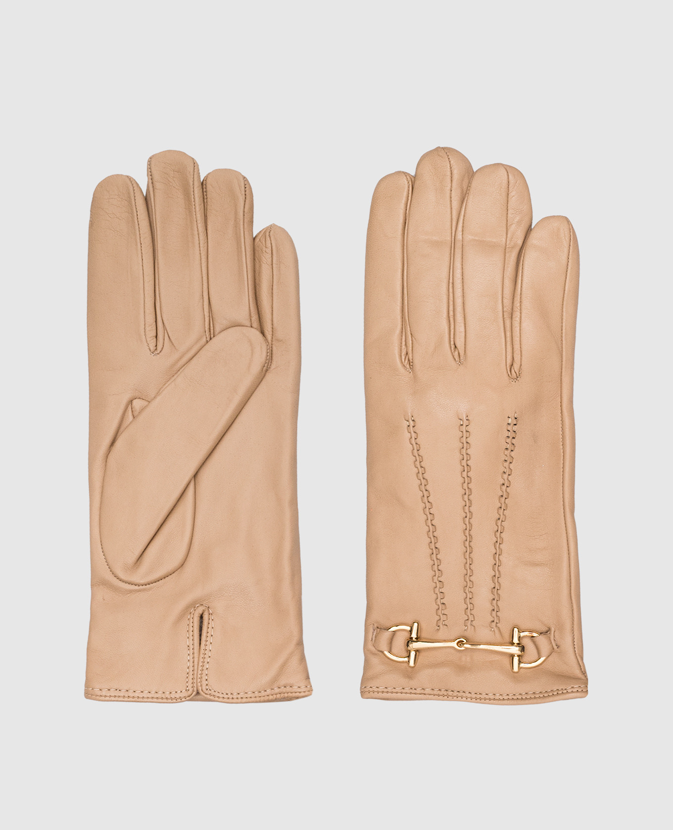 Beige leather gloves with a chain