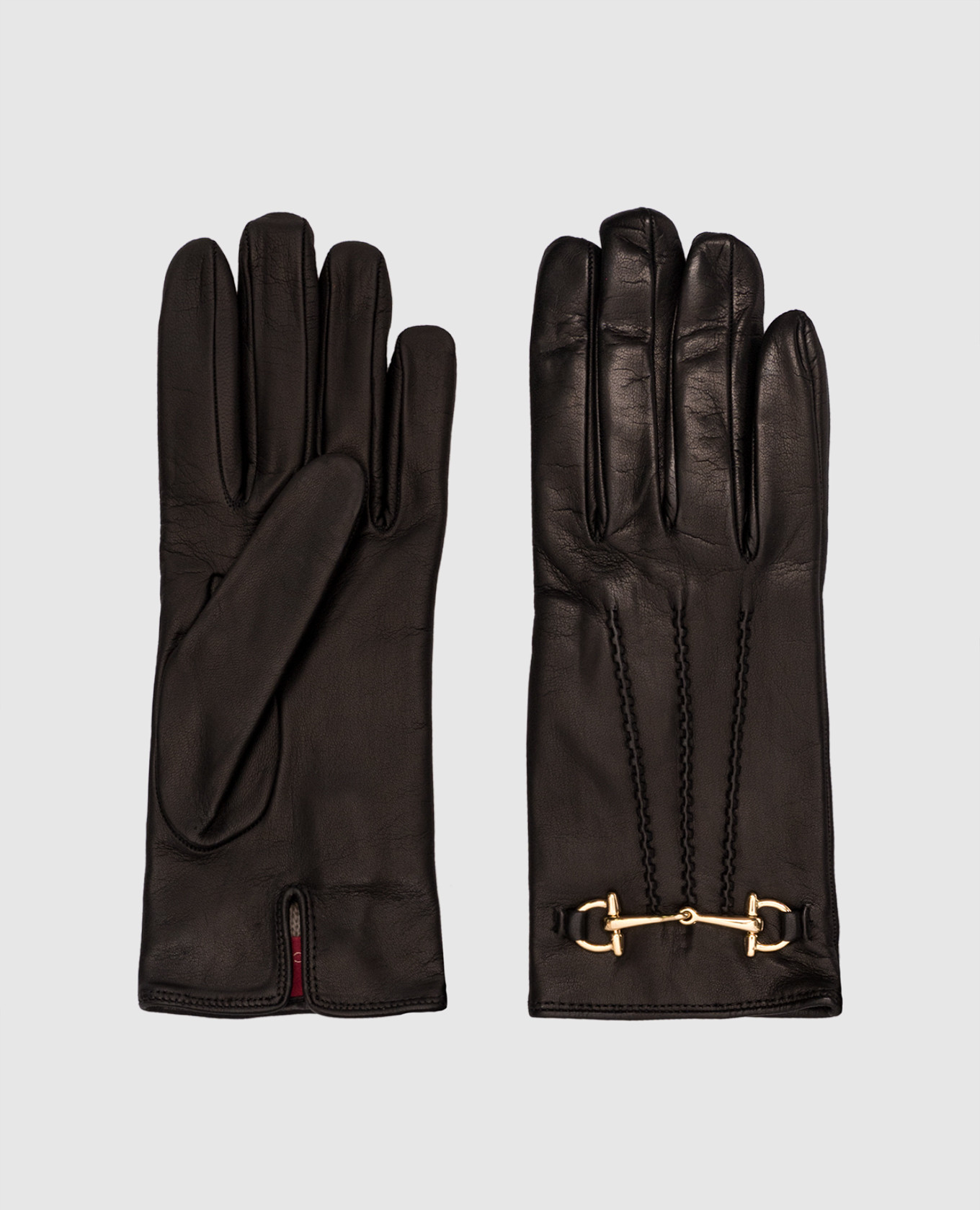 Black leather gloves with a chain